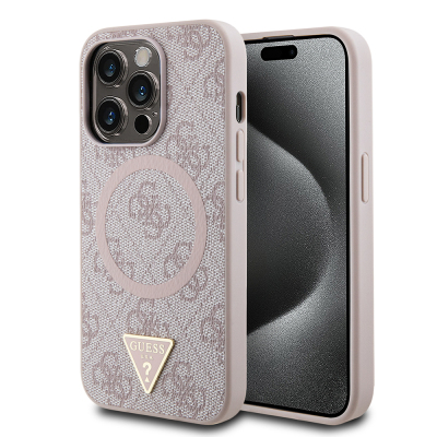 Apple iPhone 14 Pro Max Case Guess Original Licensed Magsafe Charging Featured PU Triangle Logo 4G Patterned Cover - 4