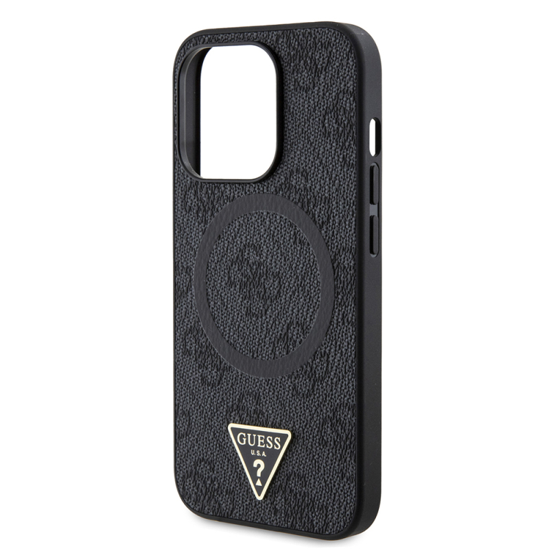 Apple iPhone 14 Pro Max Case Guess Original Licensed Magsafe Charging Featured PU Triangle Logo 4G Patterned Cover - 23