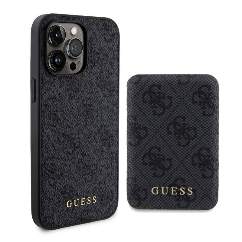 Apple iPhone 14 Pro Max Case Guess Original Licensed Magsafe Charging Features 4G Patterned Cover with Text Logo + Powerbank 5000mAh 2in1 Set - 1