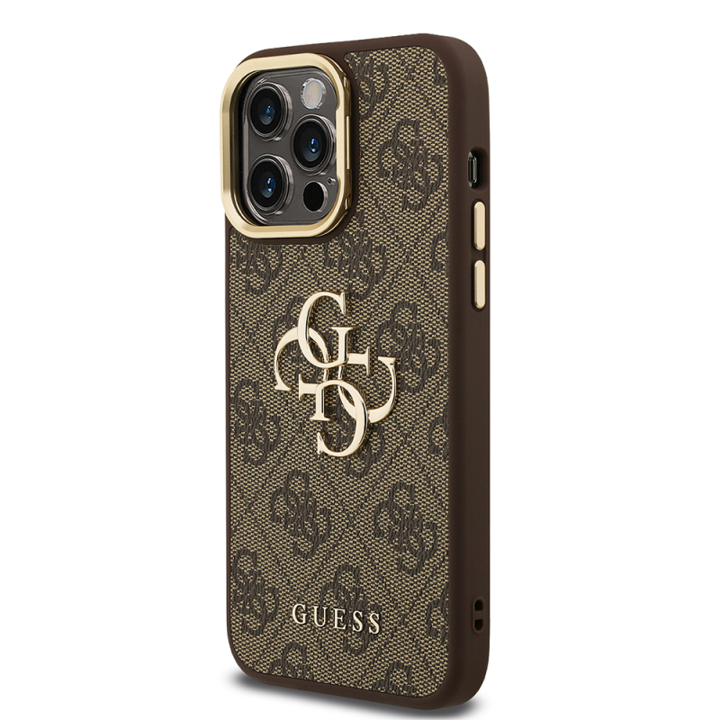 Apple iPhone 14 Pro Max Case Guess Original Licensed PU Leather 4G Patterned Metal Big 4G and Text Logo Camera Stand Cover - 20