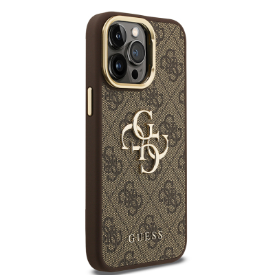 Apple iPhone 14 Pro Max Case Guess Original Licensed PU Leather 4G Patterned Metal Big 4G and Text Logo Camera Stand Cover - 22