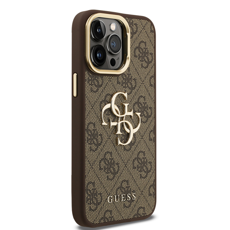 Apple iPhone 14 Pro Max Case Guess Original Licensed PU Leather 4G Patterned Metal Big 4G and Text Logo Camera Stand Cover - 22