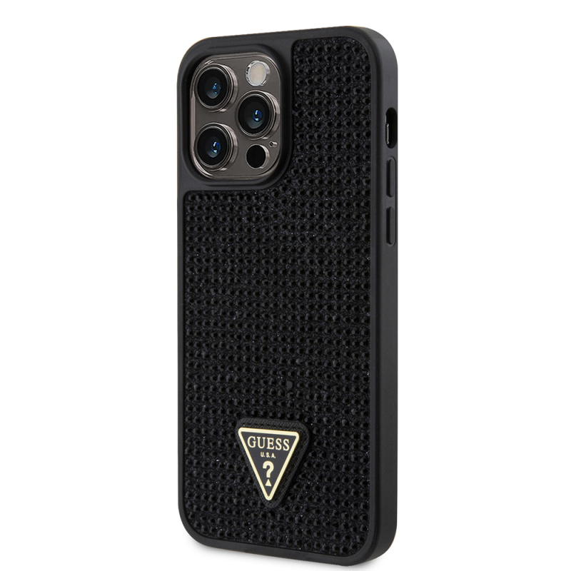 Apple iPhone 14 Pro Max Case Guess Original Licensed Stone Back Surface Triangle Logo Cover - 13
