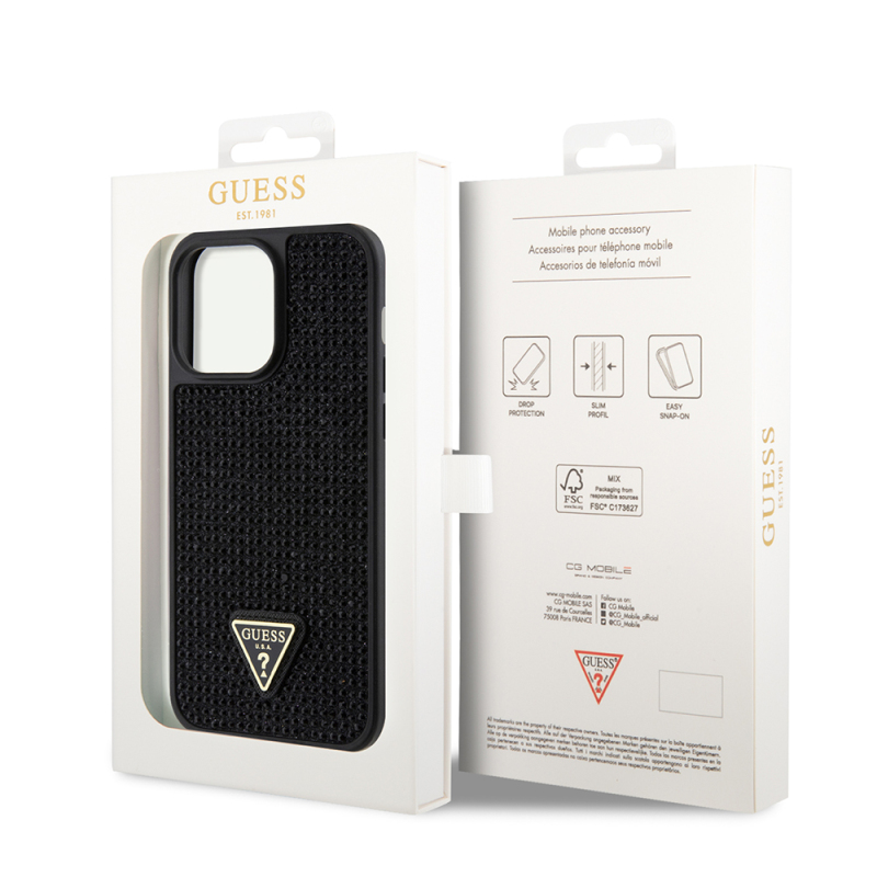 Apple iPhone 14 Pro Max Case Guess Original Licensed Stone Back Surface Triangle Logo Cover - 19