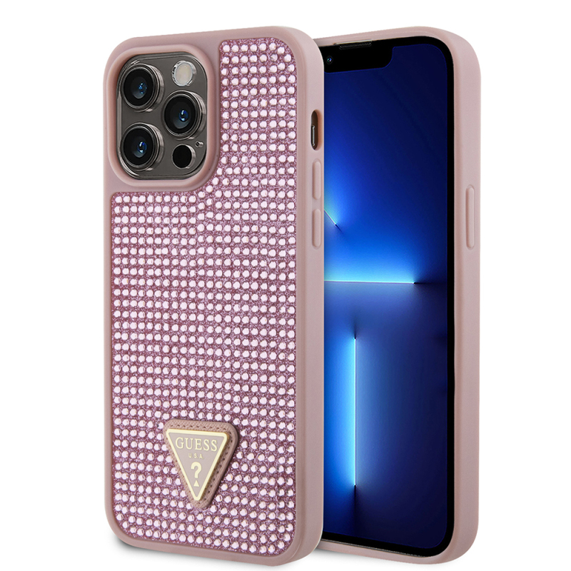 Apple iPhone 14 Pro Max Case Guess Original Licensed Stone Back Surface Triangle Logo Cover - 4