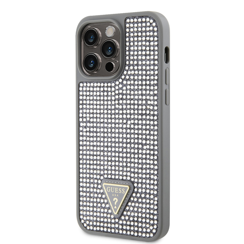 Apple iPhone 14 Pro Max Case Guess Original Licensed Stone Back Surface Triangle Logo Cover - 27