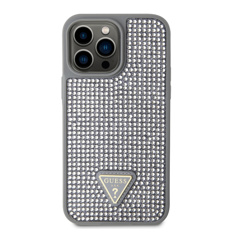 Apple iPhone 14 Pro Max Case Guess Original Licensed Stone Back Surface Triangle Logo Cover - 28
