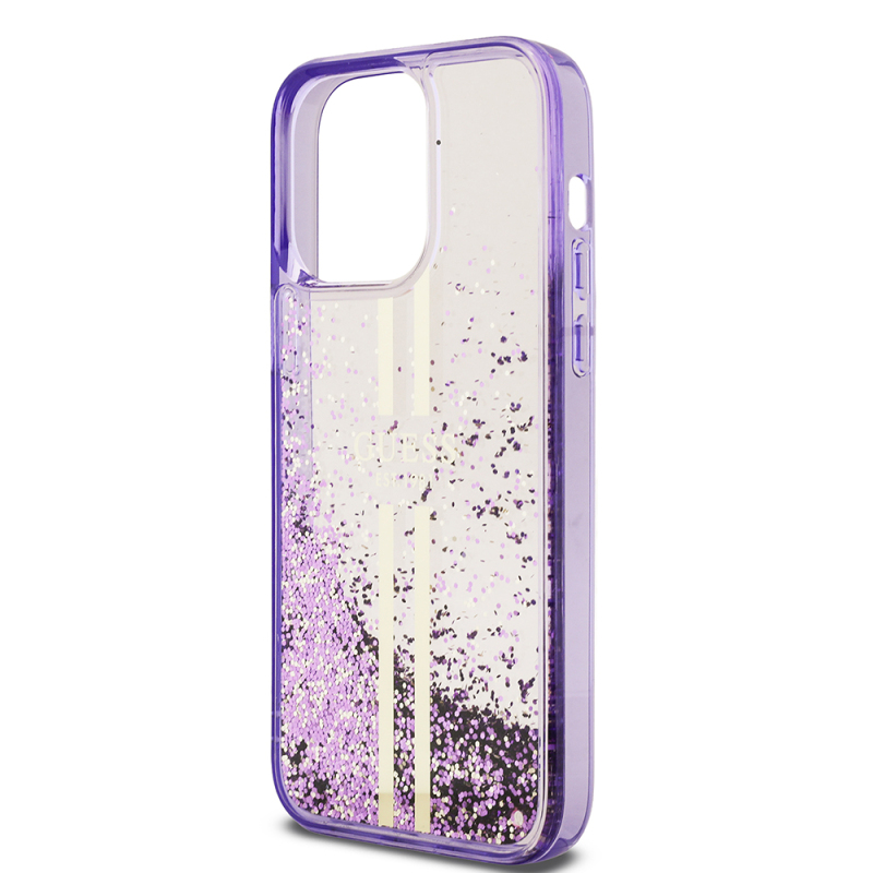 Apple iPhone 14 Pro Max Case Guess Original Licensed Transparent Liquid Glitter Gold Striped Cover - 8