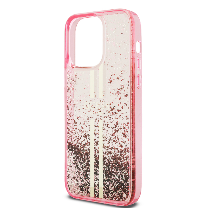 Apple iPhone 14 Pro Max Case Guess Original Licensed Transparent Liquid Glitter Gold Striped Cover - 14