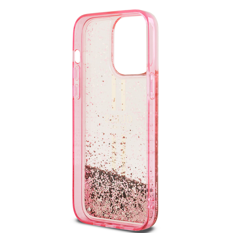 Apple iPhone 14 Pro Max Case Guess Original Licensed Transparent Liquid Glitter Gold Striped Cover - 15