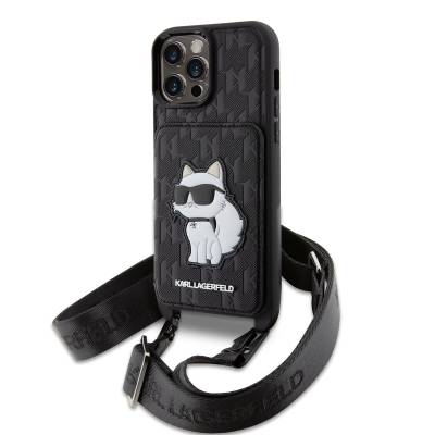 Apple iPhone 14 Pro Max Case Karl Lagerfeld Choupette Design Cover with Neck Strap Card Holder - 1