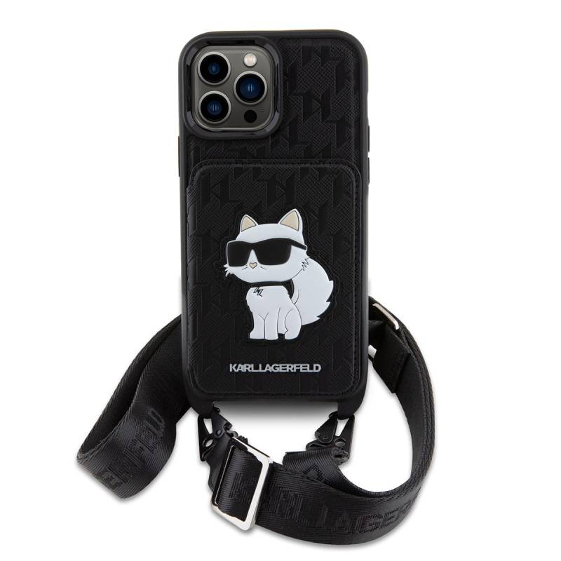 Apple iPhone 14 Pro Max Case Karl Lagerfeld Choupette Design Cover with Neck Strap Card Holder - 2