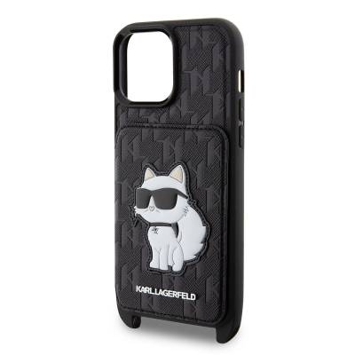 Apple iPhone 14 Pro Max Case Karl Lagerfeld Choupette Design Cover with Neck Strap Card Holder - 6