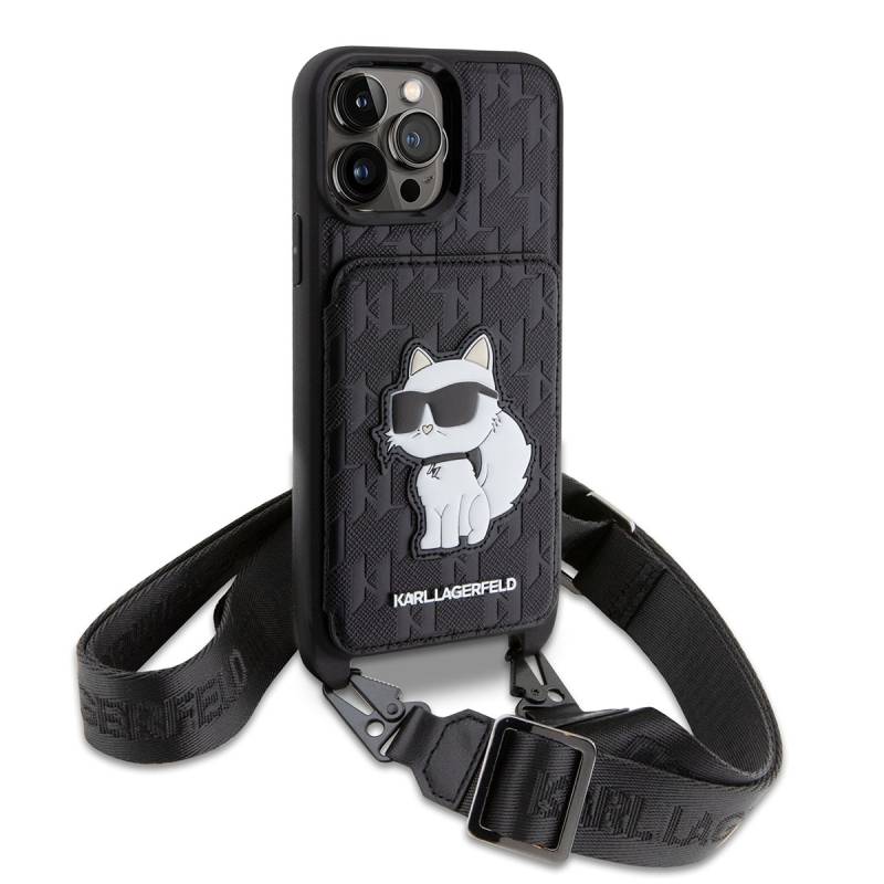 Apple iPhone 14 Pro Max Case Karl Lagerfeld Choupette Design Cover with Neck Strap Card Holder - 8