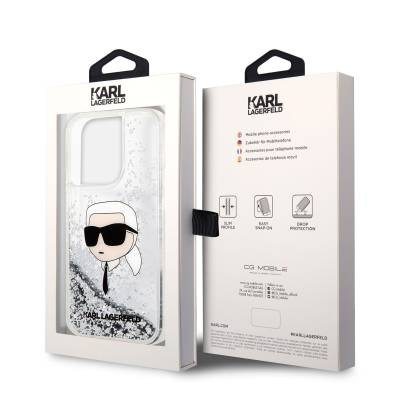 Apple iPhone 14 Pro Max Case Karl Lagerfeld Liquid Glitter Karl Head Design Cover - 5