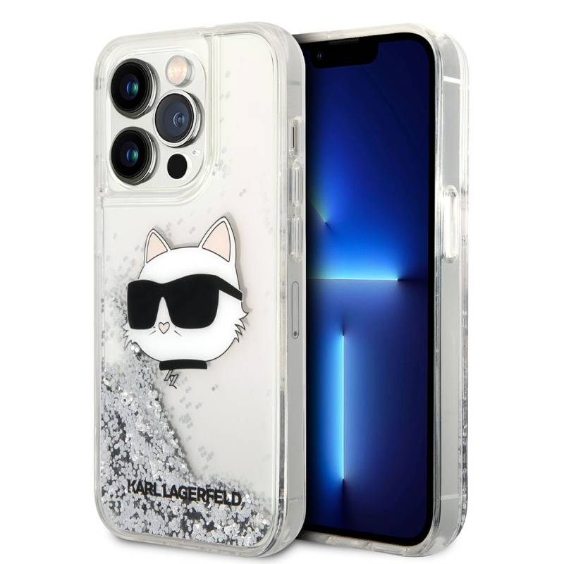 Apple iPhone 14 Pro Max Case Karl Lagerfeld Liquid Glittery Choupette Head Design Cover - 1