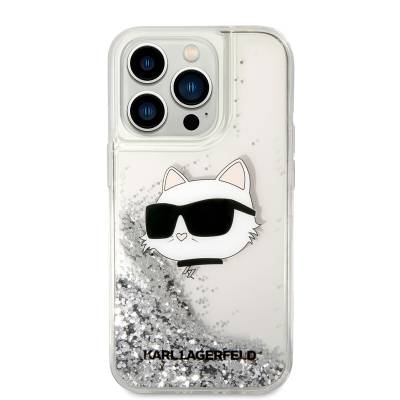 Apple iPhone 14 Pro Max Case Karl Lagerfeld Liquid Glittery Choupette Head Design Cover - 3