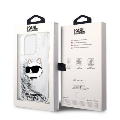 Apple iPhone 14 Pro Max Case Karl Lagerfeld Liquid Glittery Choupette Head Design Cover - 4