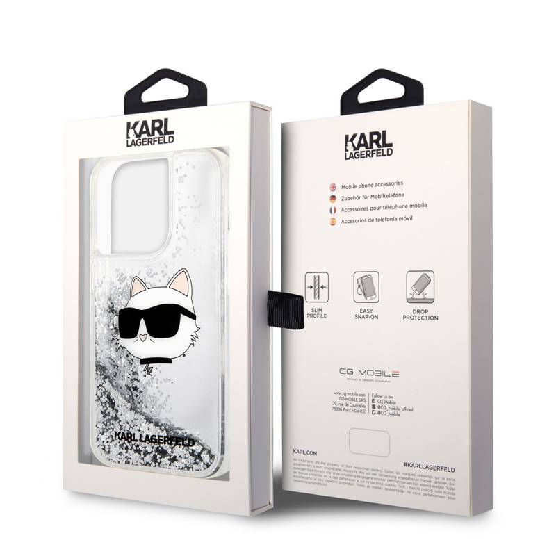 Apple iPhone 14 Pro Max Case Karl Lagerfeld Liquid Glittery Choupette Head Design Cover - 4