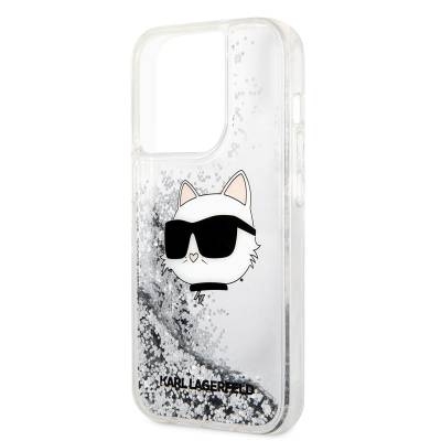 Apple iPhone 14 Pro Max Case Karl Lagerfeld Liquid Glittery Choupette Head Design Cover - 6