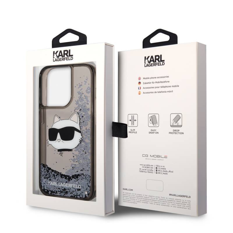 Apple iPhone 14 Pro Max Case Karl Lagerfeld Liquid Glittery Choupette Head Design Cover - 15