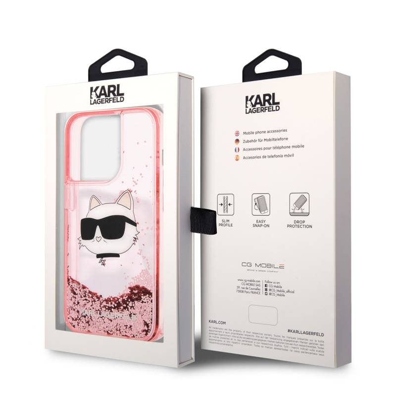 Apple iPhone 14 Pro Max Case Karl Lagerfeld Liquid Glittery Choupette Head Design Cover - 22