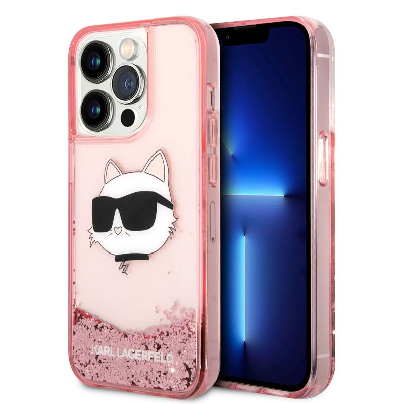 Apple iPhone 14 Pro Max Case Karl Lagerfeld Liquid Glittery Choupette Head Design Cover - 23