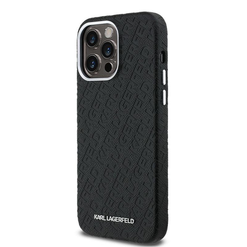Apple iPhone 14 Pro Max Case Karl Lagerfeld Original Licensed PU Leather Stamped Metal Letter Logo Cover - 3