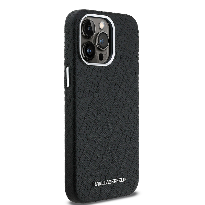 Apple iPhone 14 Pro Max Case Karl Lagerfeld Original Licensed PU Leather Stamped Metal Letter Logo Cover - 5