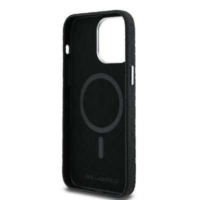 Apple iPhone 14 Pro Max Case Karl Lagerfeld Original Licensed PU Leather Stamped Metal Letter Logo Cover - 8