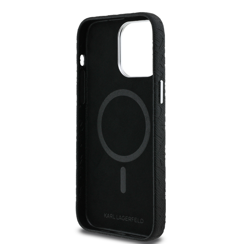 Apple iPhone 14 Pro Max Case Karl Lagerfeld Original Licensed PU Leather Stamped Metal Letter Logo Cover - 8