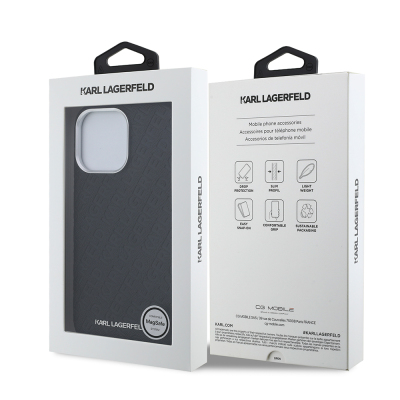 Apple iPhone 14 Pro Max Case Karl Lagerfeld Original Licensed PU Leather Stamped Metal Letter Logo Cover - 9