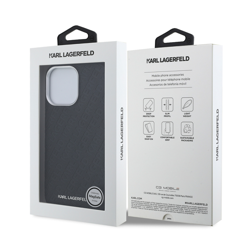 Apple iPhone 14 Pro Max Case Karl Lagerfeld Original Licensed PU Leather Stamped Metal Letter Logo Cover - 9