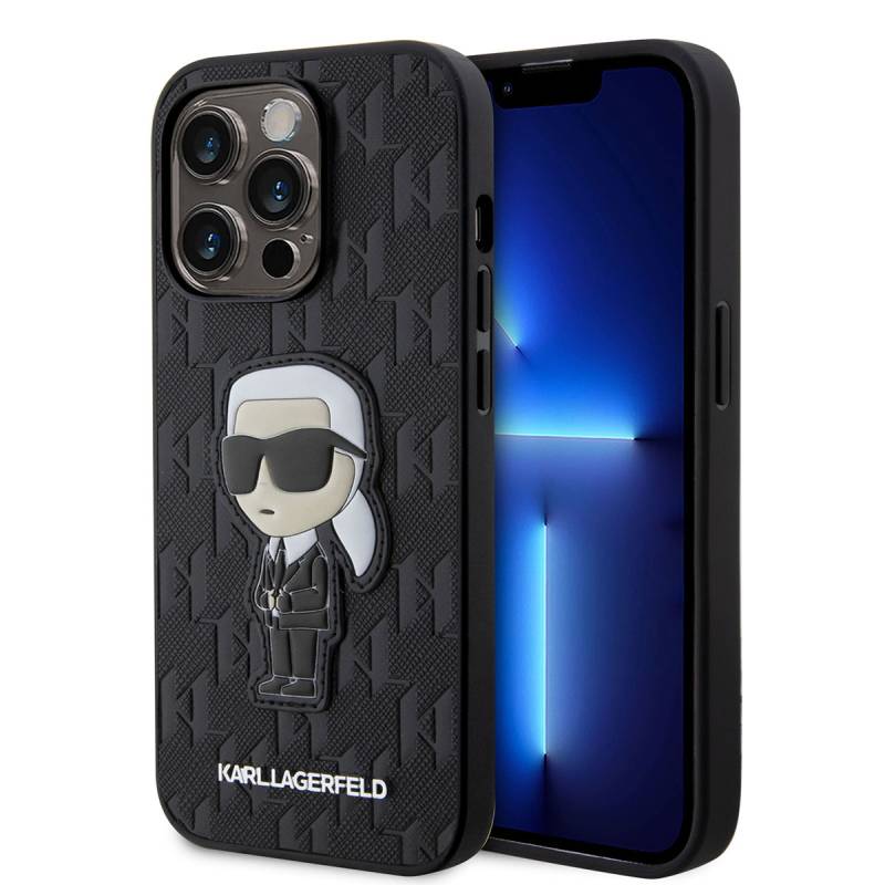 Apple iPhone 14 Pro Max Case Karl Lagerfeld Saffiano Leather Karl Design Cover - 1