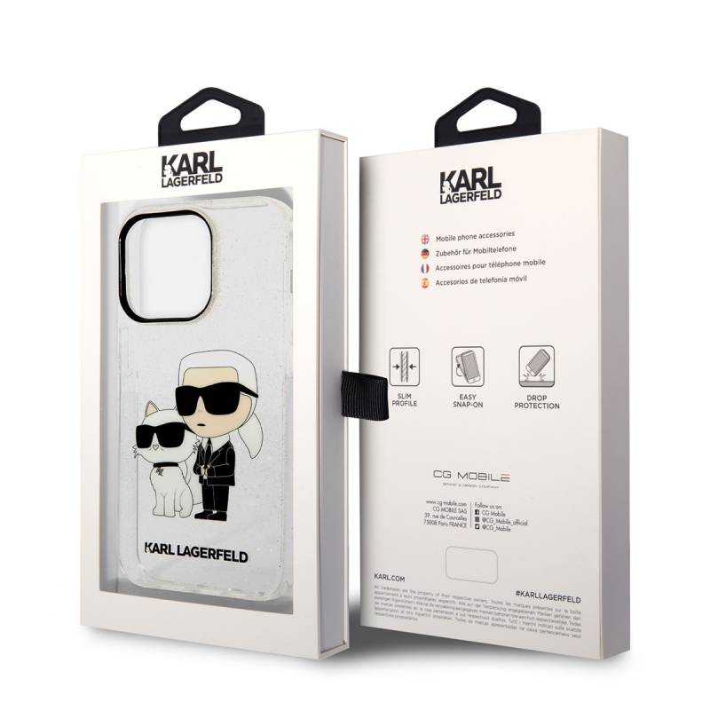 Apple iPhone 14 Pro Max Case Karl Lagerfeld Transparent Glitter K&C Design Cover - 14