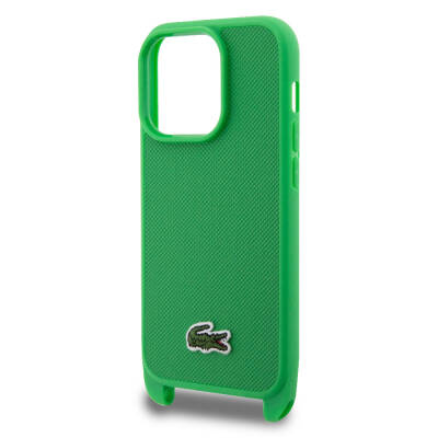 Apple iPhone 14 Pro Max Case Lacoste Original Licensed PU Pique Pattern Back Surface with Strap Iconic Crocodile Woven Logo Cover - 5