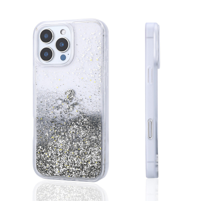 Apple iPhone 14 Pro Max Case Liquid Glitter Transparent Back Surface Zore Keto Silicone Cover - 4