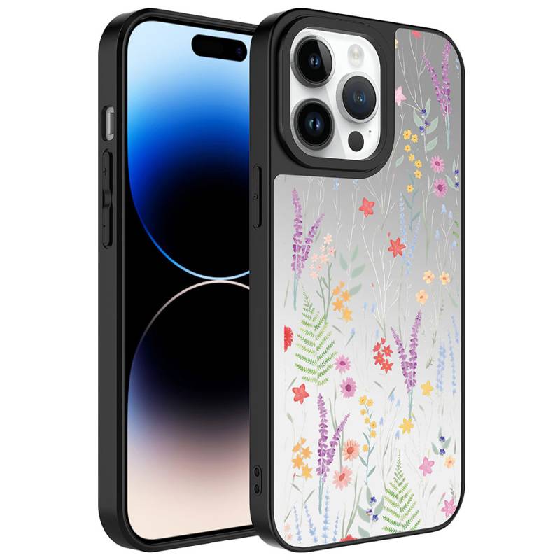 Apple iPhone 14 Pro Max Case Mirror Patterned Camera Protected Glossy Zore Mirror Cover - 9