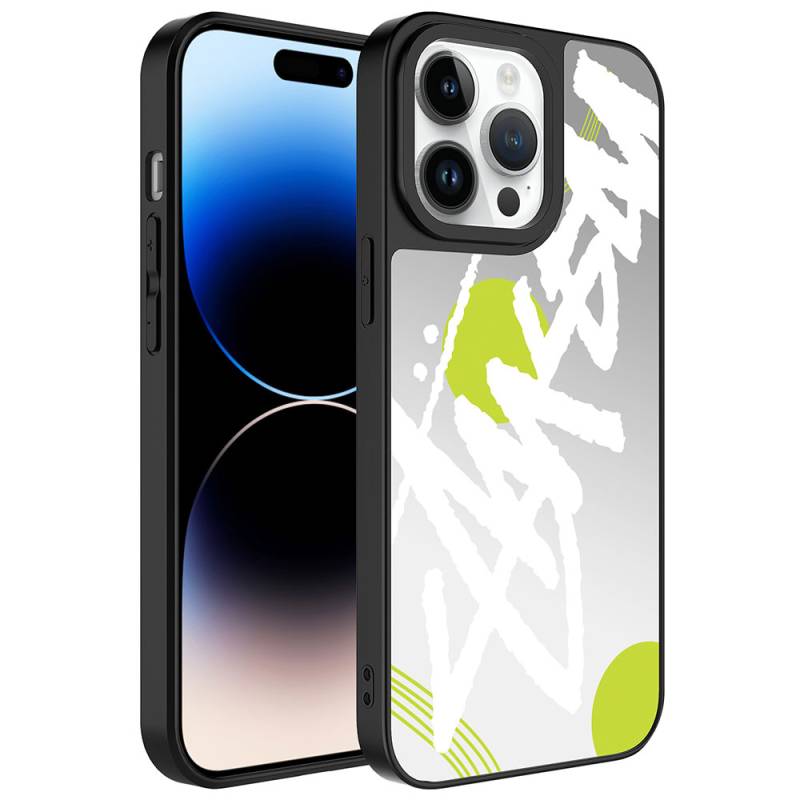 Apple iPhone 14 Pro Max Case Mirror Patterned Camera Protected Glossy Zore Mirror Cover - 4
