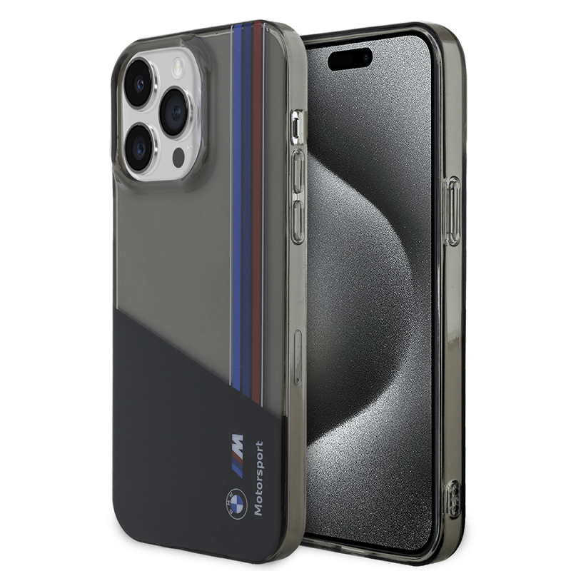 Apple iPhone 14 Pro Max Kılıf BMW Orjinal Lisanslı Yarı Transparan M Dizayn Çizgili Kapak - 1