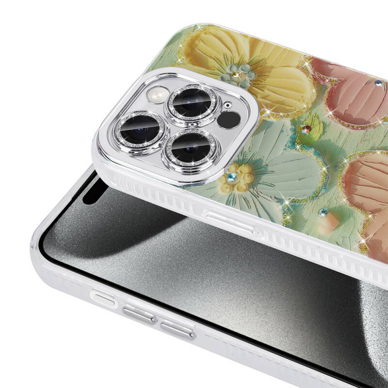 Apple iPhone 14 Pro Max Kılıf Çiçek Desenli Parlak Taşlı Sert Silikon Zore Garden Kapak - 8