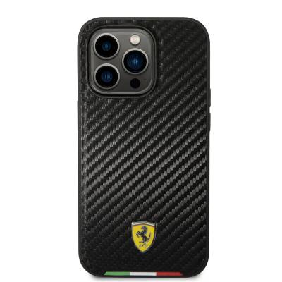 Apple iPhone 14 Pro Max Kılıf Ferrari Magsafe Şarj Özellikli Karbon İtalyan Bayrak Dizayn Kapak - 4