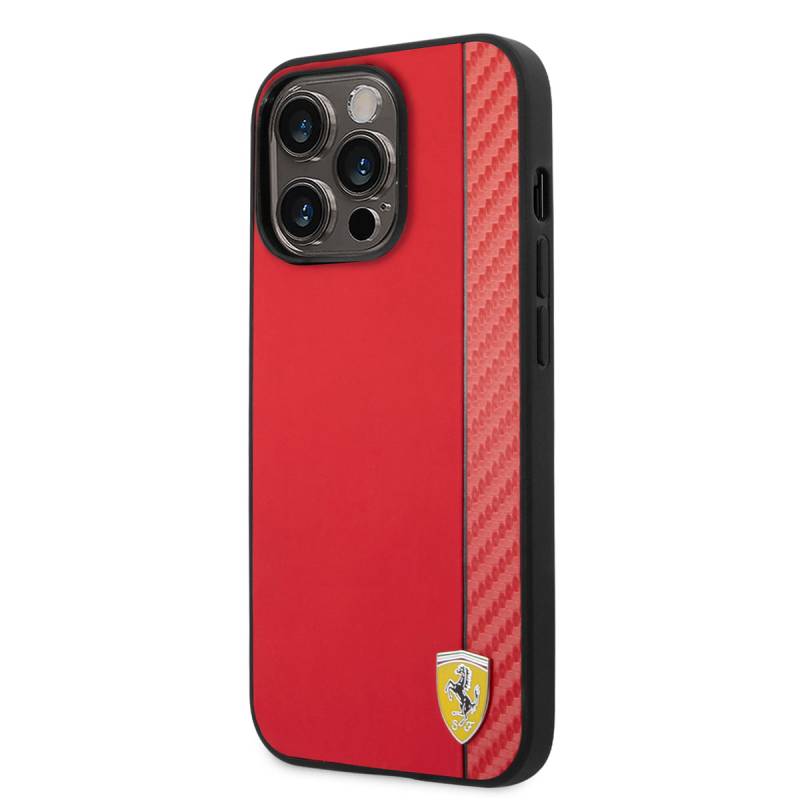 Apple iPhone 14 Pro Max Kılıf Ferrari Magsafe Şarj Özellikli PU Deri Karbon Şeritli Dizayn Kapak - 4