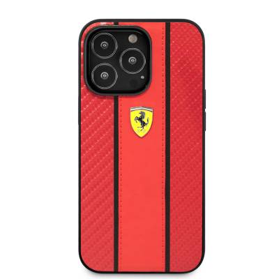 Apple iPhone 14 Pro Max Kılıf Ferrari PU Deri Ve Karbon Dizayn Kapak - 4