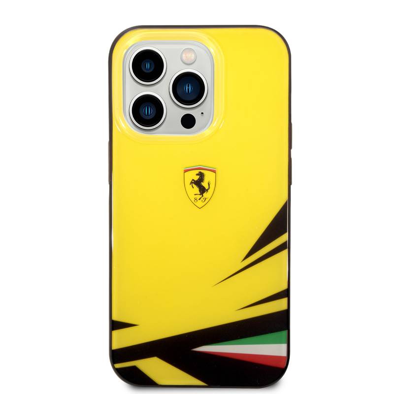 Apple iPhone 14 Pro Max Kılıf Ferrari Sarı İtalyan Bayrak Baskılı Dizayn Kapak - 4