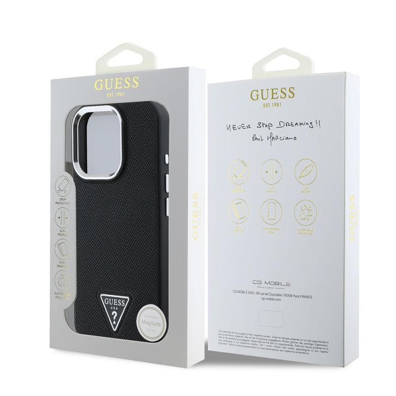 Apple iPhone 14 Pro Max Kılıf Guess Orjinal Lisanslı M-safe Şarj Özellikli Grained Triangle Kapak - 10