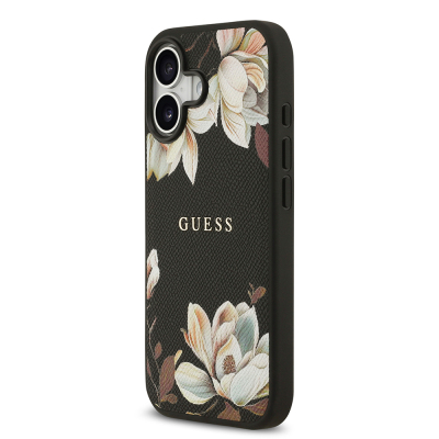 Apple iPhone 17 Kılıf Guess Orjinal Lisanslı M-safe Şarj Özellikli Taneli Çiçek Tasarımlı Metal Yazı Logolu Kapak - 4