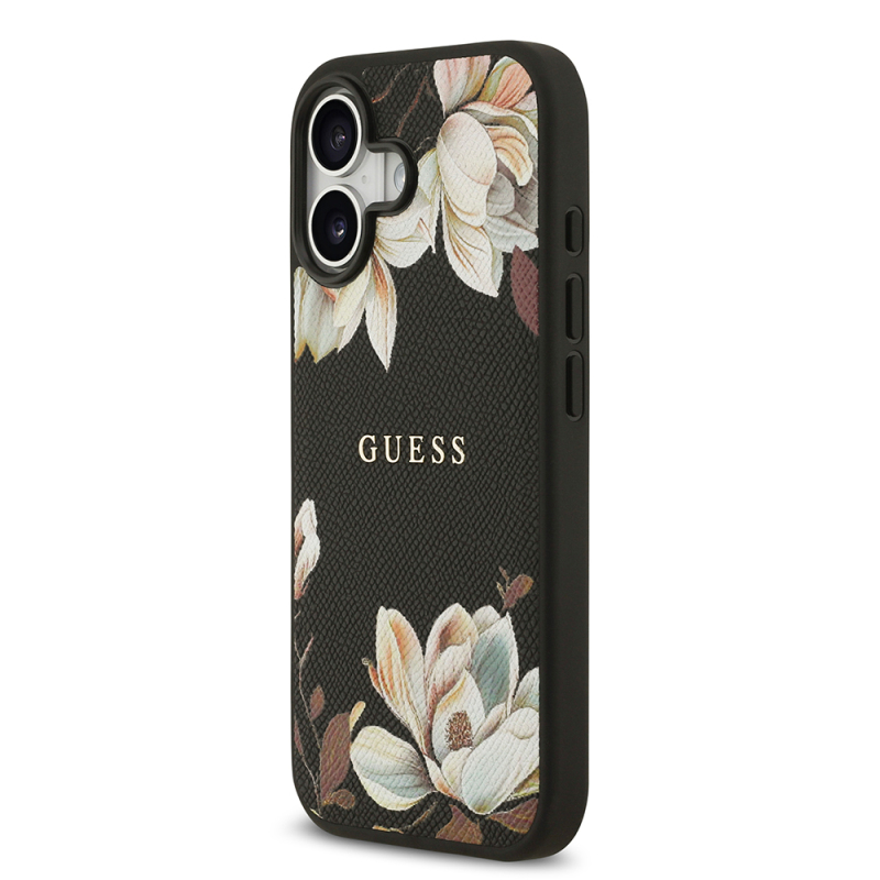 Apple iPhone 17 Kılıf Guess Orjinal Lisanslı M-safe Şarj Özellikli Taneli Çiçek Tasarımlı Metal Yazı Logolu Kapak - 4