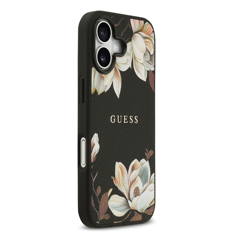 Apple iPhone 17 Kılıf Guess Orjinal Lisanslı M-safe Şarj Özellikli Taneli Çiçek Tasarımlı Metal Yazı Logolu Kapak - 6