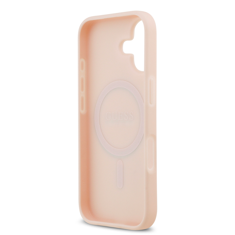 Apple iPhone 17 Kılıf Guess Orjinal Lisanslı M-safe Şarj Özellikli Taneli Çiçek Tasarımlı Metal Yazı Logolu Kapak - 16